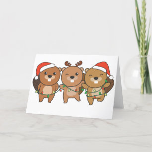 Tarjeta Festiva Navidades castores Navidades Animales Curan Beaver