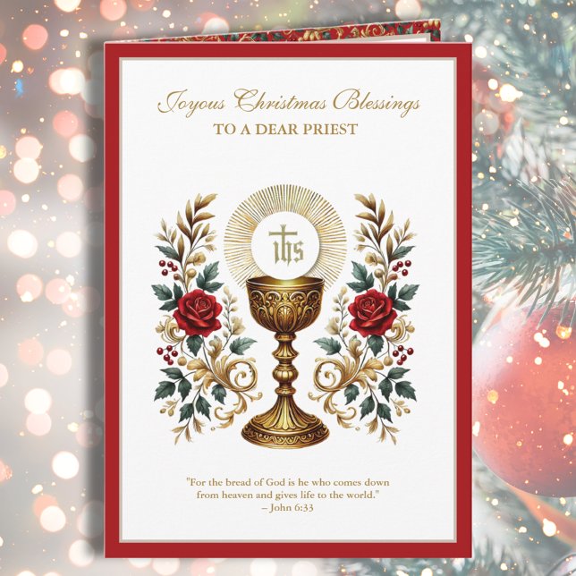 Tarjeta Festiva Navidades católicos Eucharist Red Roses (Subido por el creador)