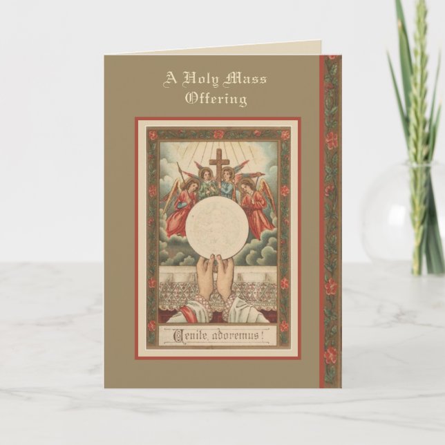 Tarjeta Festiva Navidades católicos ofrecimiento masivo sagrado (Anverso)