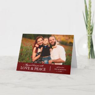 Tarjeta Festiva Navidades celebran amor rojo y foto de paz