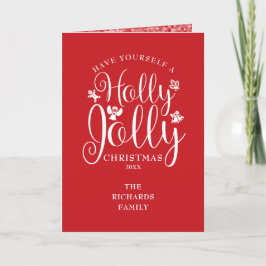 Tarjeta Festiva Navidades celebran Holly Jolly Script Snowflakes