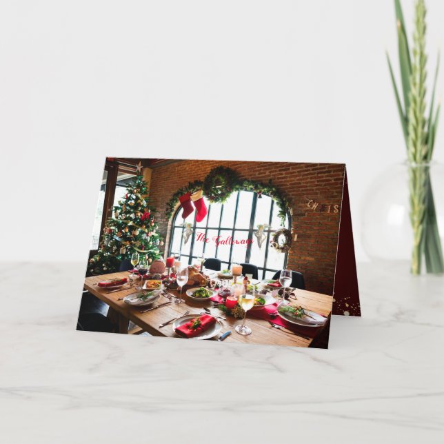 Tarjeta Festiva Navidades Cena Monograma Tradición de ángeles de c (Anverso)