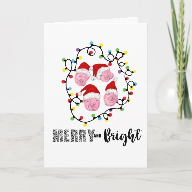 Tarjeta Festiva Navidades cerdos y cerdos rosados brillantes (Anverso)