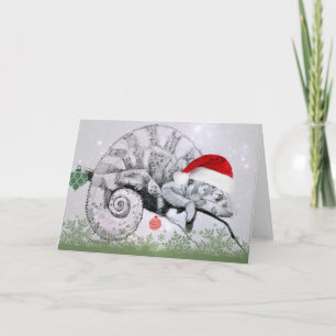 Tarjeta Festiva Navidades Chameleon en un Sombrero