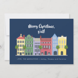 Tarjeta Festiva Navidades Charleston de Rainbow Row