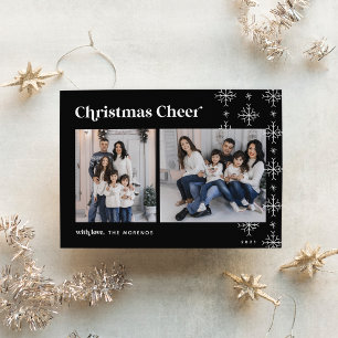 Tarjeta Festiva Navidades Cheer   Foto moderna de copos de nieve