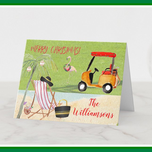 Tarjeta Festiva Navidades Cheer Golf Beach Palm Tree (Subido por el creador)