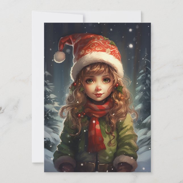 Tarjeta Festiva Navidades Chica Elf (Anverso)