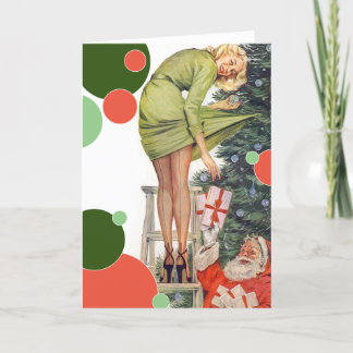 Tarjeta Festiva Navidades Chicas personalizable Santa y Pinup