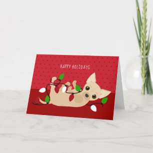 Tarjeta Festiva Navidades Chihuahua alumbran rojo