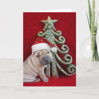 Tarjeta Festiva Navidades Chino shar pei cachorro