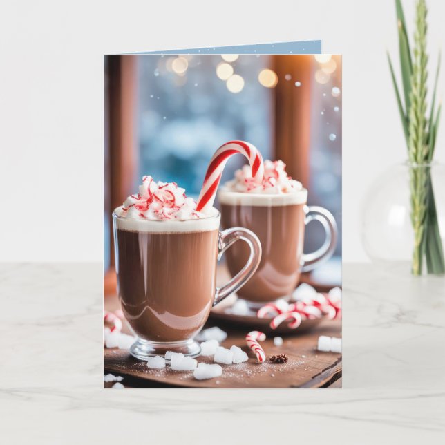Tarjeta Festiva Navidades Chocolate Caliente Con Cañones De Vela (Anverso)