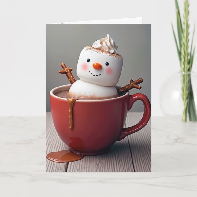 Tarjeta Festiva Navidades Chocolate caliente Snowman (Anverso)