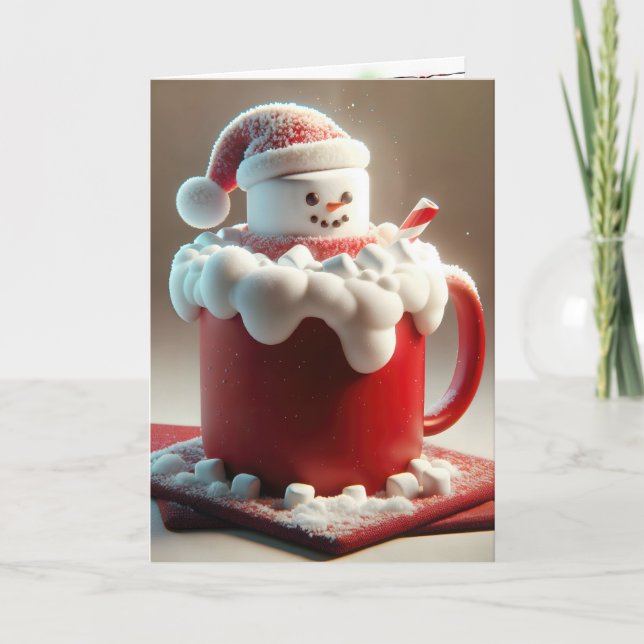 Tarjeta Festiva Navidades Chocolate caliente Snowman (Anverso)