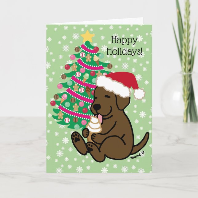 Tarjeta Festiva Navidades Chocolate Labrador Helado (Anverso)