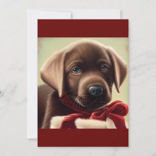 Tarjeta Festiva Navidades Chocolate Labrador Puppy , Perro / Cacho