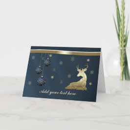 Tarjeta Festiva Navidades, ciervos dorados y copos de nieve