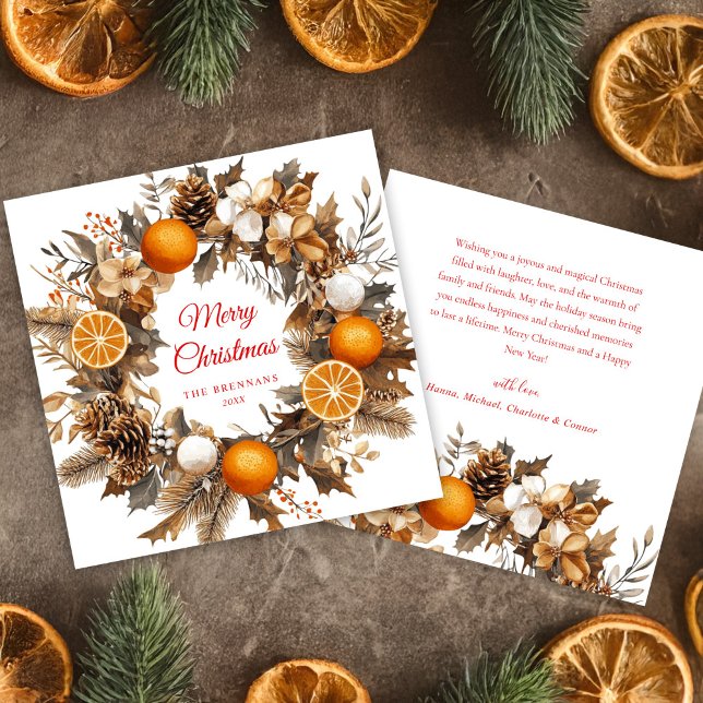 Tarjeta Festiva Navidades Citrus Wreath Naranjas secos Elegante (Christmas Citrus Wreath Dried Oranges Elegant Holiday Card)