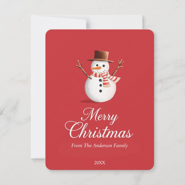 Tarjeta Festiva Navidades clásicos de la familia Red Snowman (Anverso)