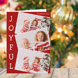 Tarjeta Festiva Navidades clásicos del Collage de fotos de la fami<br><div class="desc">Tarjeta de collage de fotos de Navidades rojos modernos con 3 fotos de niños en un divertido patrón de instantánea superpuesta con borde blanco y la palabra Joyful escrito verticalmente por un lado. Encuentra tus tres fotos favoritas para esta linda tarjeta de vacaciones familiares.</div>