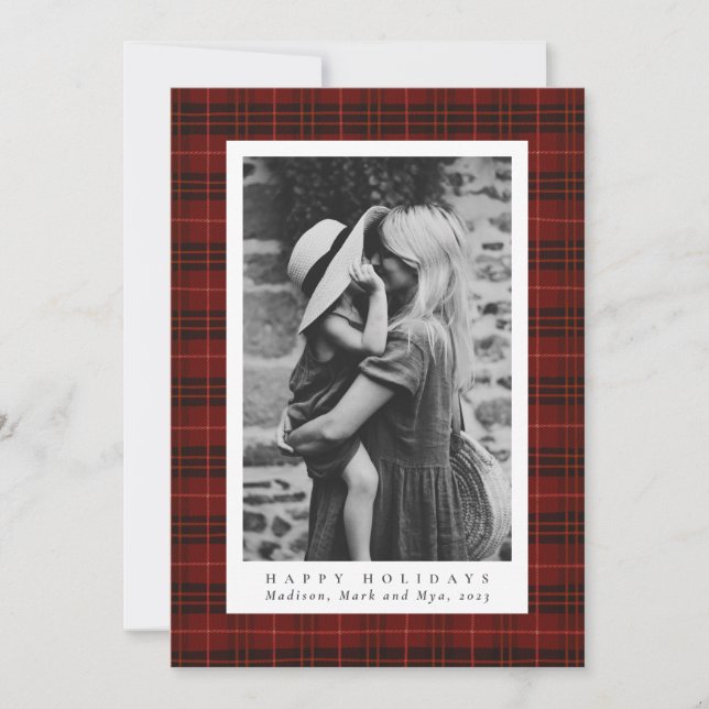 Tarjeta Festiva Navidades clásicos foto de Red Plaid (Anverso)