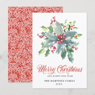 Tarjeta Festiva Navidades clásicos Holly y Berry 2022 saludo