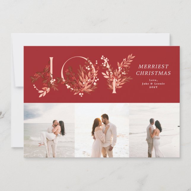 Tarjeta Festiva Navidades Clásicos Red JOY 3 Foto (Anverso)