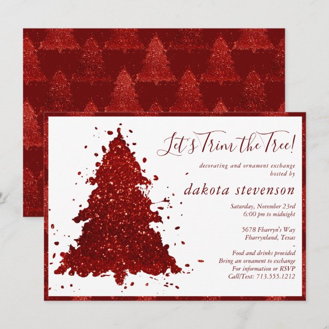 Tarjeta Festiva Navidades clásicos | Rich Crimson Tree Trim Fiesta (Anverso / Reverso)