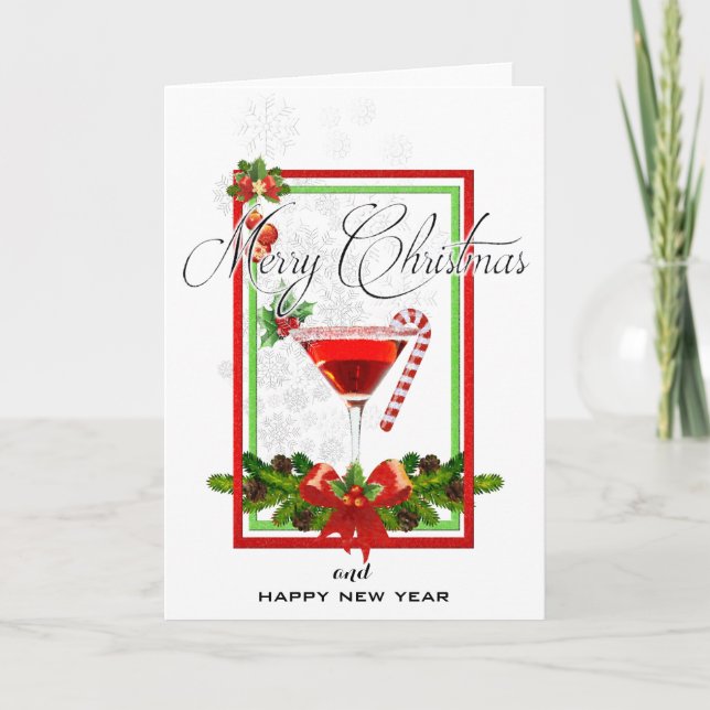 Tarjeta Festiva Navidades Cocktail Watercolor Art (Anverso)