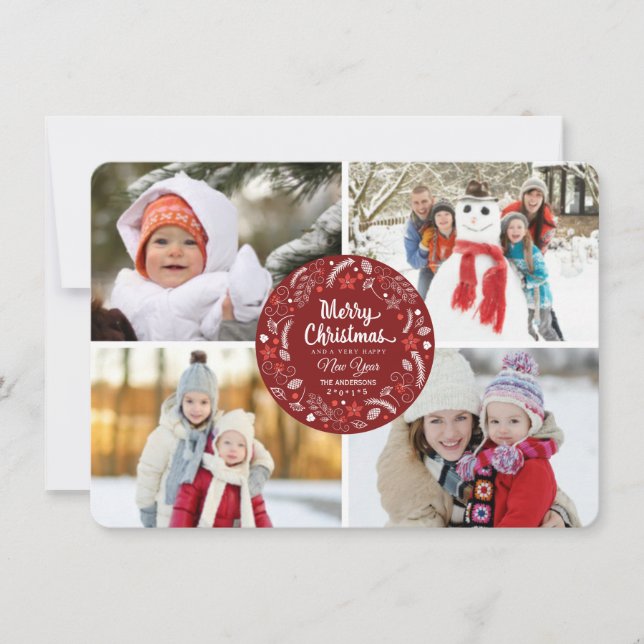 TARJETA FESTIVA NAVIDADES COLLAGE DE FOTOS FLORAL DE VIOLACIÓN DE  (Anverso)