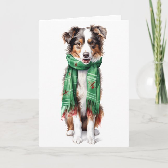 Tarjeta Festiva Navidades Collie, Collie fronterizo, Shep australi (Anverso)