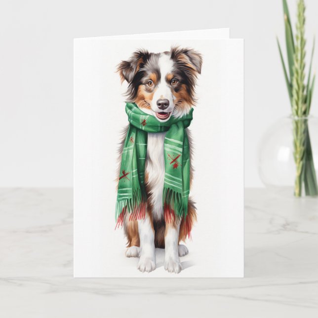 Tarjeta Festiva Navidades Collie, Collie fronterizo, Shep australi (Anverso)