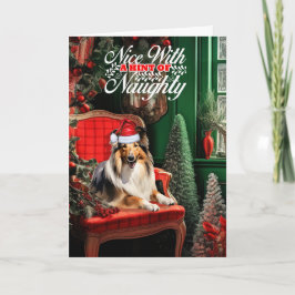 Tarjeta Festiva Navidades Collie Dog Naughty o Nice