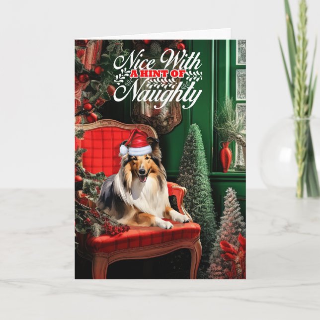 Tarjeta Festiva Navidades Collie Dog Naughty o Nice (Anverso)
