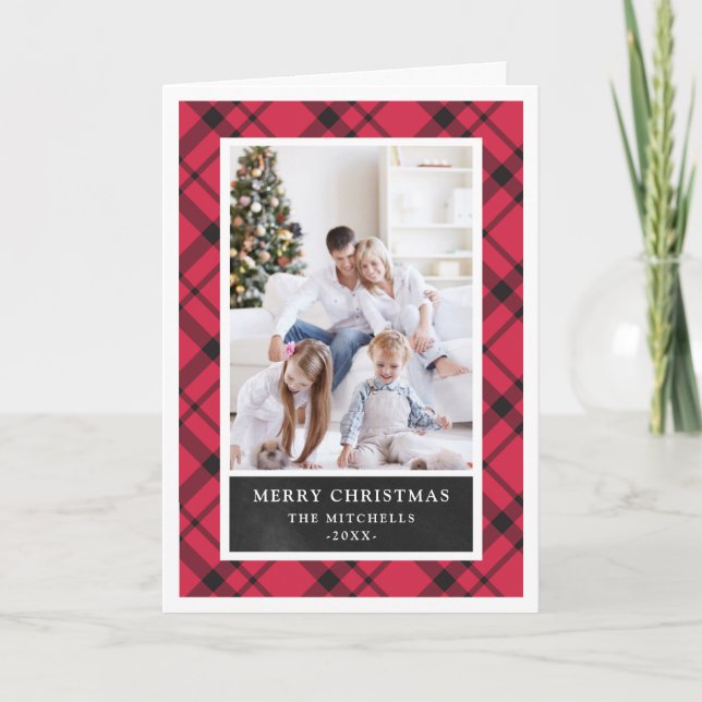 Tarjeta Festiva Navidades colocados | Foto roja y negra (Anverso)