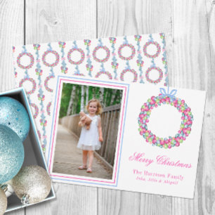 Tarjeta Festiva Navidades color agua baubles foto de Wreath