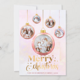 Tarjeta Festiva Navidades color de agua rosada 5 festividad de orn