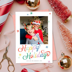 Tarjeta Festiva Navidades coloreados con guión retro Una foto