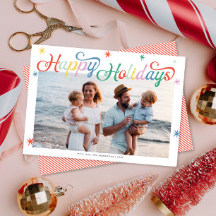Tarjeta Festiva Navidades coloreados con guión retro Una foto