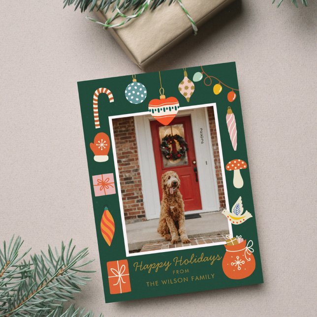 Tarjeta Festiva Navidades Colorful Ornament Cute Family Photo (Subido por el creador)