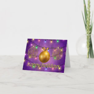 Tarjeta Festiva Navidades coloridos Luces y Ornamentos dorados