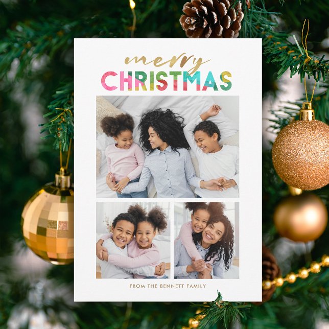 Tarjeta Festiva Navidades coloridos Tres Collages de fotos (Subido por el creador)