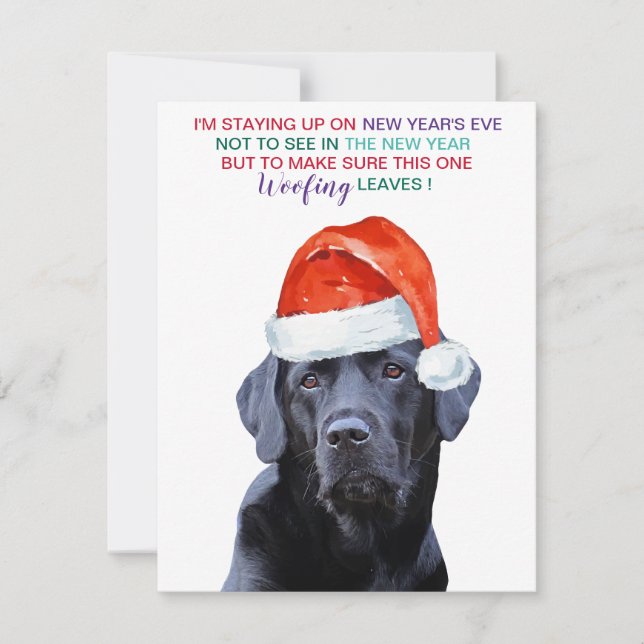 Tarjeta Festiva Navidades cómicos de Black Labrador Santa Dog (Anverso)