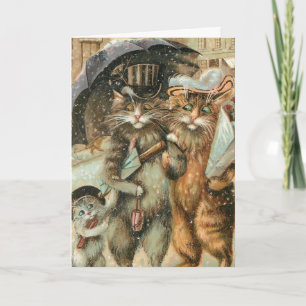 Tarjeta Festiva Navidades comprando gatos.