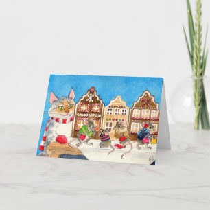 Tarjeta Festiva Navidades comprando ratones y gatos