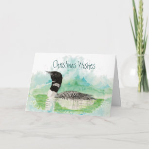 Tarjeta Festiva Navidades con acuarela Loon Bird