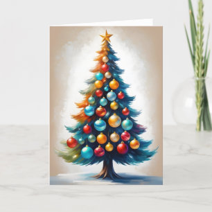 Tarjeta Festiva Navidades con adornos de colores vivos en crema