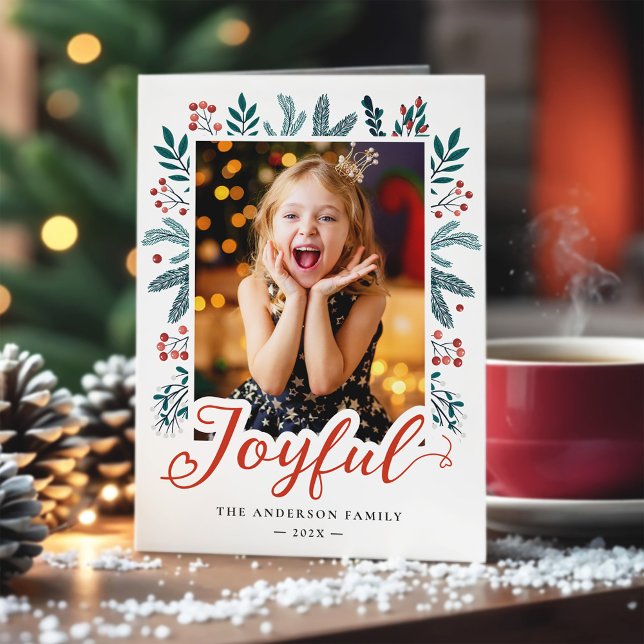 Tarjeta Festiva Navidades con alegre guión Holly Berries Foto (Subido por el creador)