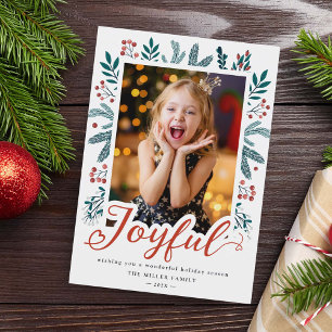 Tarjeta Festiva Navidades con alegre guión Holly Berries Foto