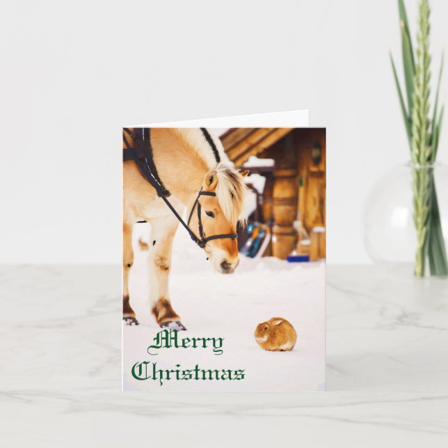 Tarjeta Festiva Navidades con animales de granja al aire libre en  (Anverso)